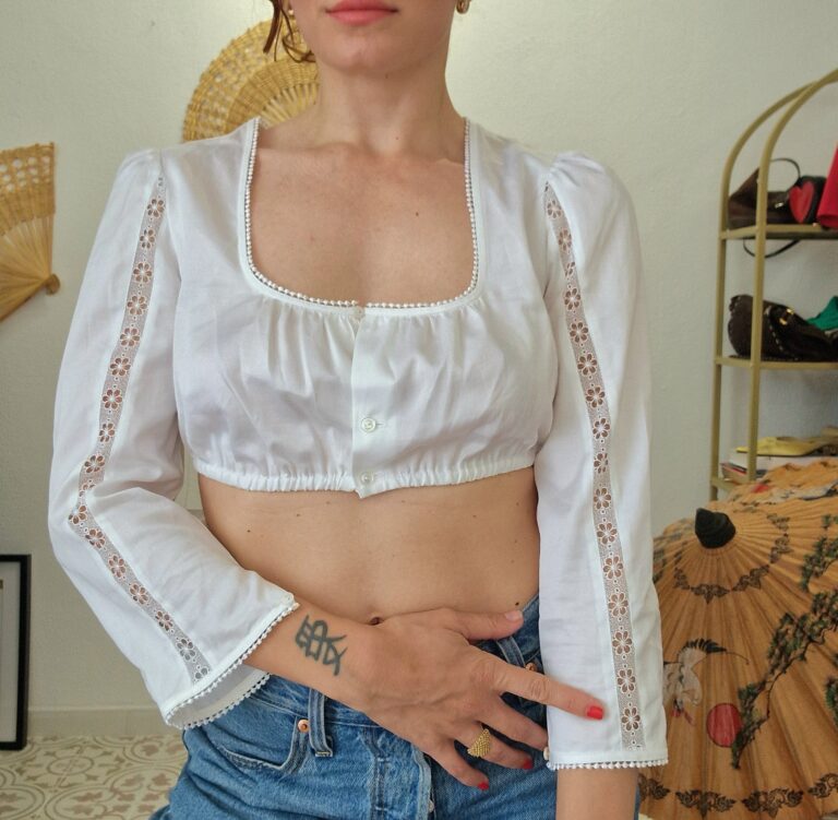 Crop top tirolese cotone e pizzo