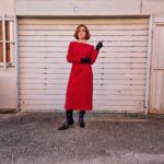 Abito vintage in cady di lana Rosso