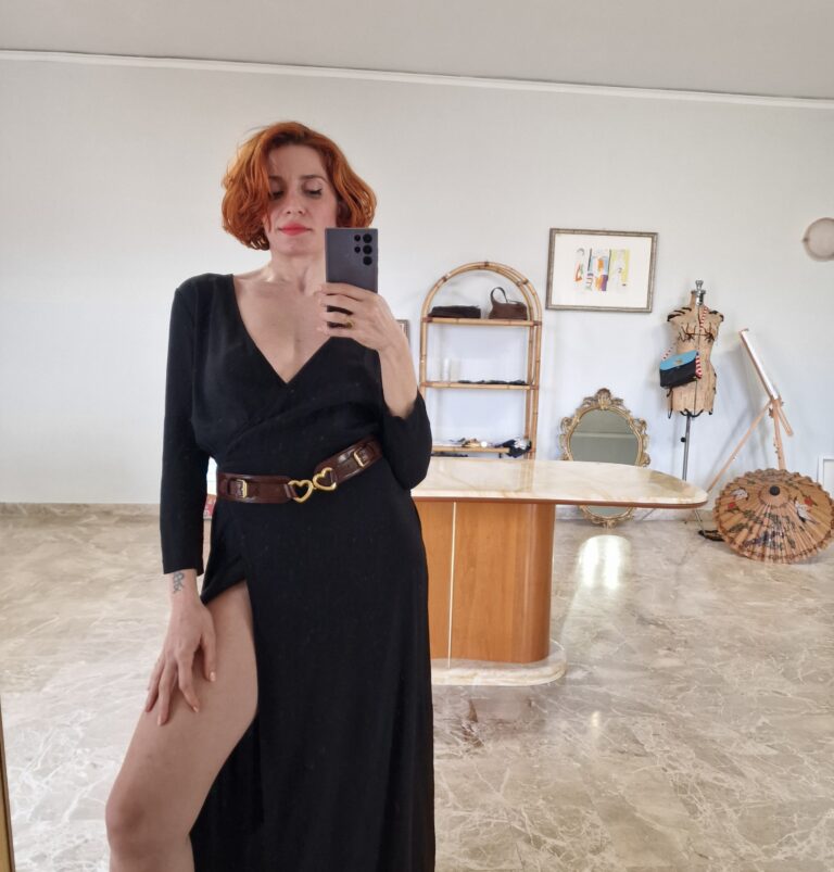 Black wrap dress in misto Seta nero - immagine 7