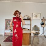 Abito qipao rosso amaranto in 100% Seta