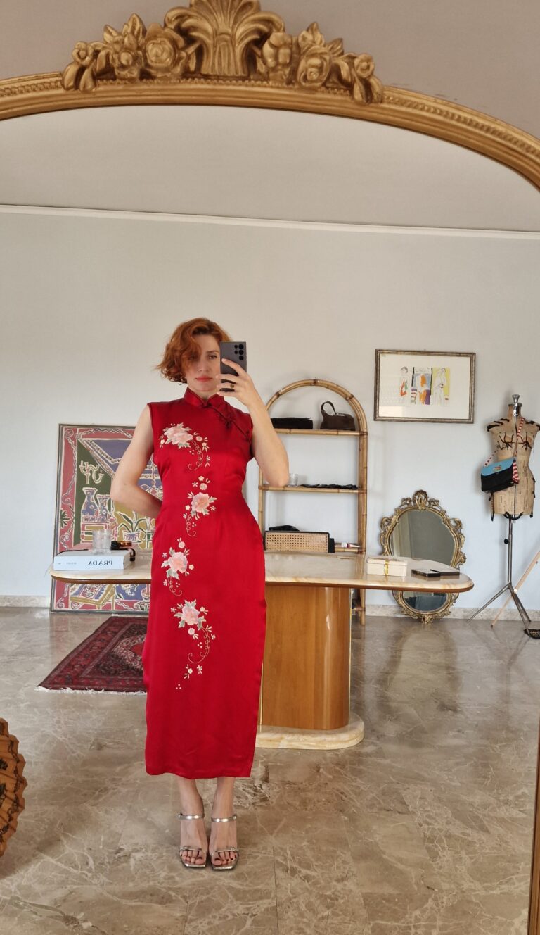 Abito qipao rosso amaranto in 100% Seta