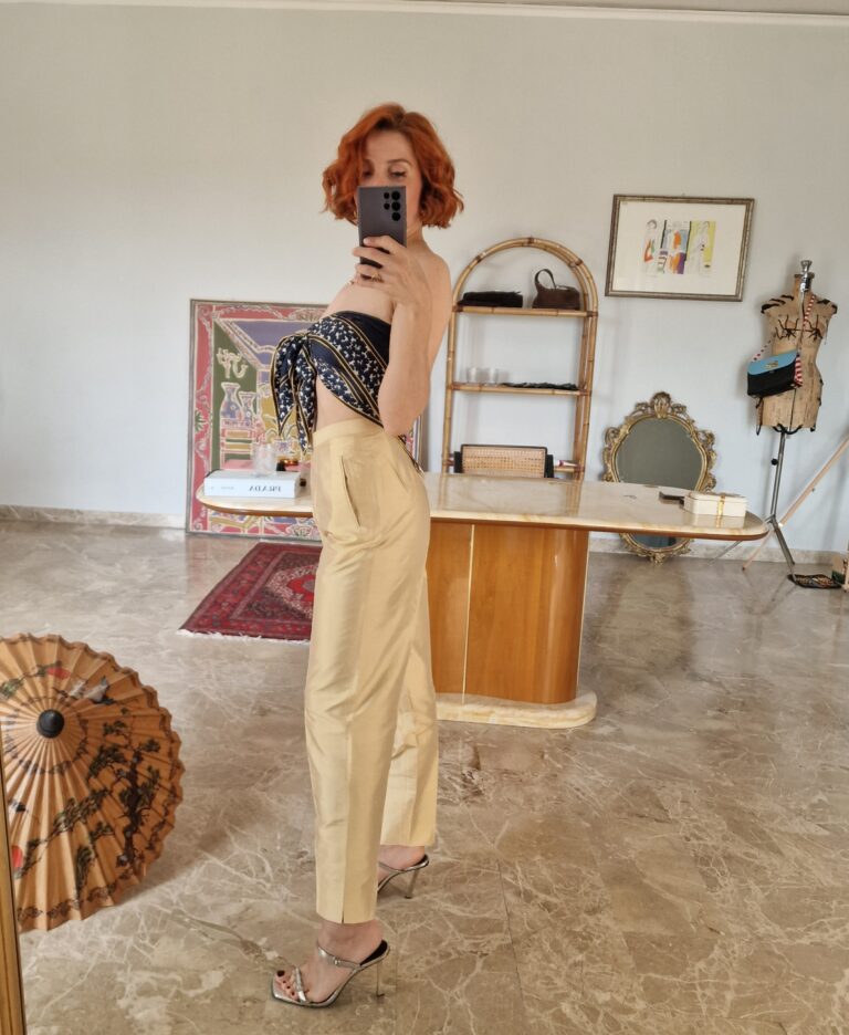 Pantaloni vintage shantug di Pura Seta oro - immagine 3