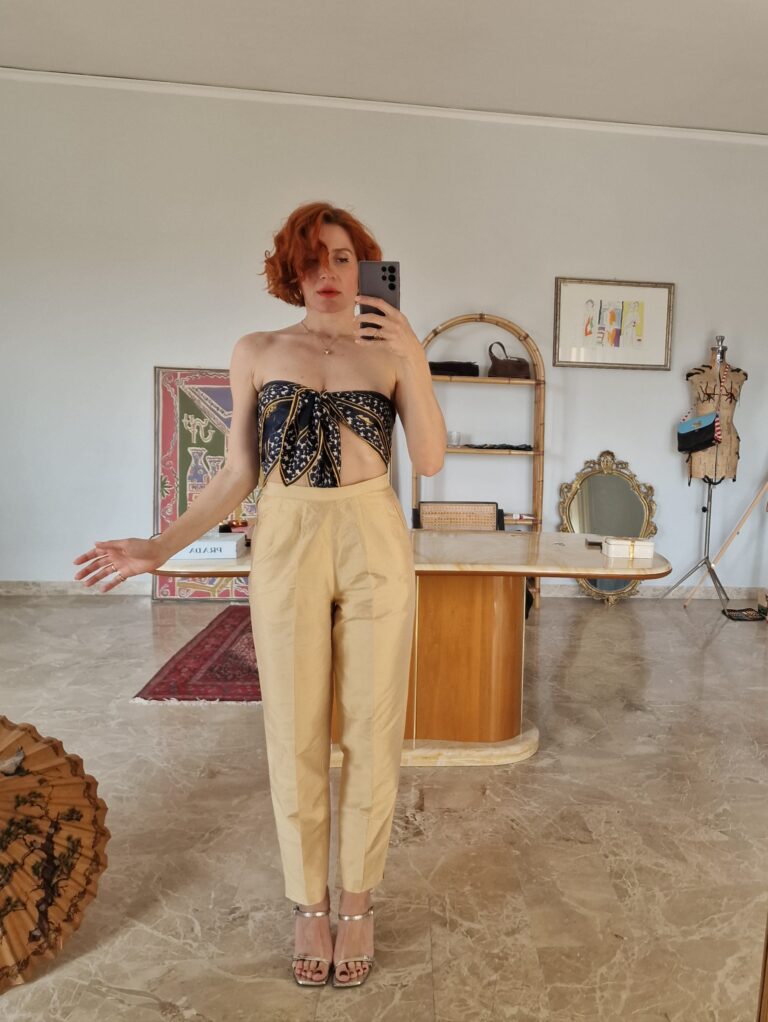 Pantaloni vintage shantug di Pura Seta oro