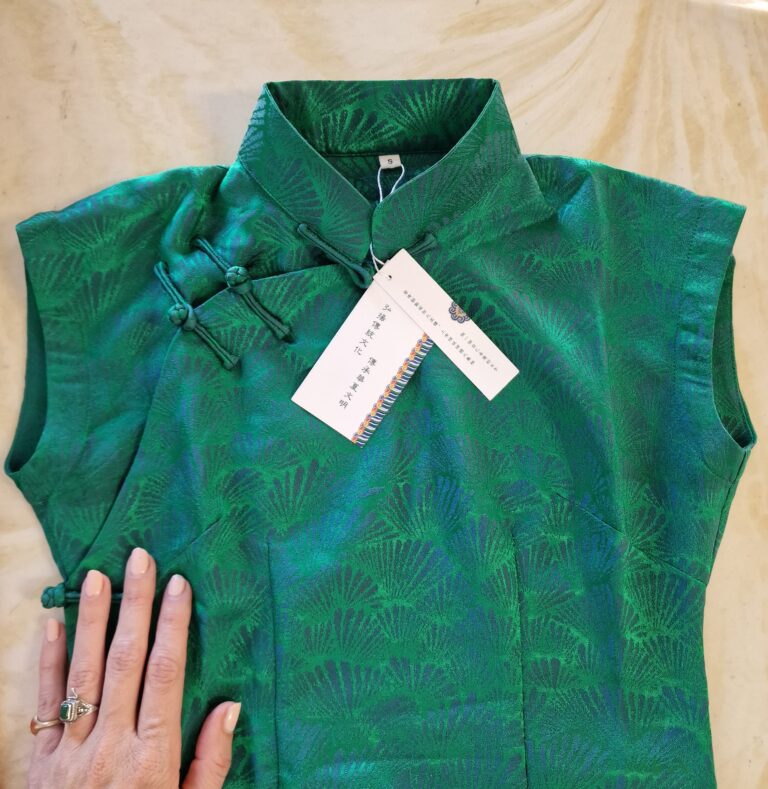 Abito Qipao in Seta jaquard verde nuovo - immagine 10