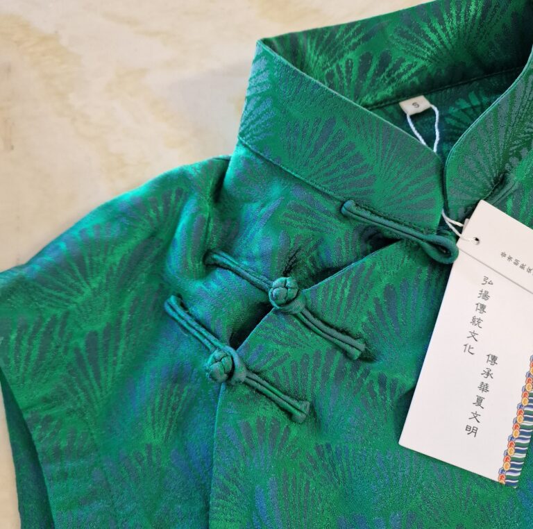 Abito Qipao in Seta jaquard verde nuovo - immagine 8